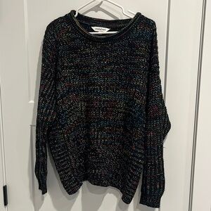 DAVI & DANI Black Multicolor Knit Sweater with Round Neck